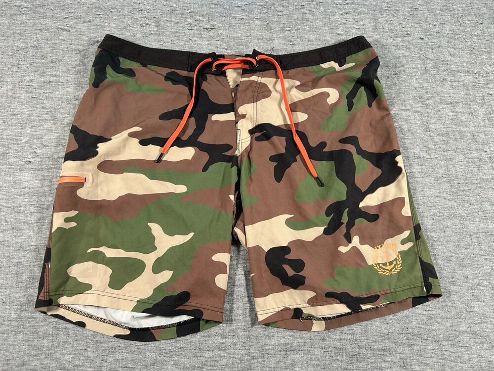 Dixxon Board Shorts Mens 42 10" Camo Swim Trunks Drawstring Zip Pocket
